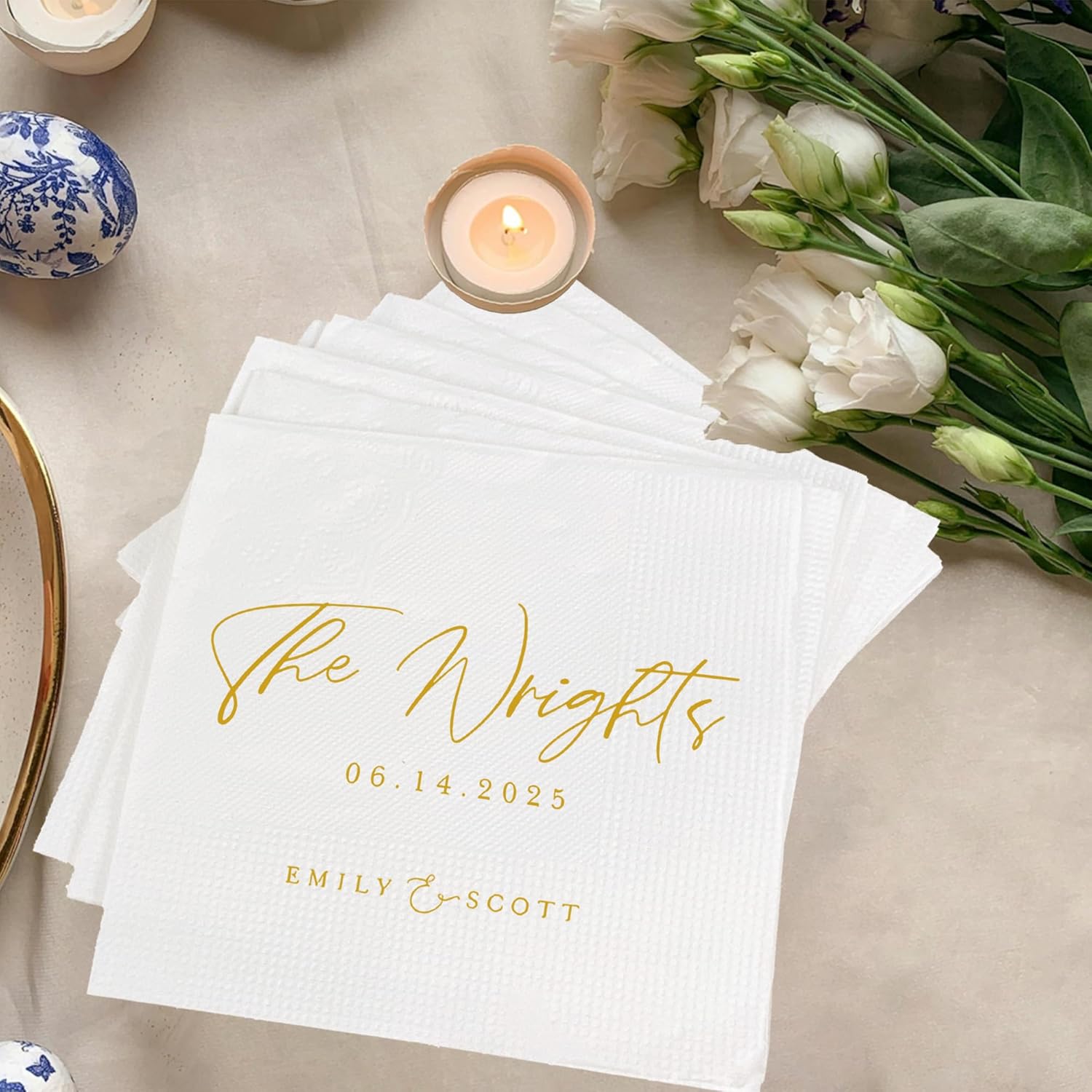 Regine Switzerland Personalized Wedding Cocktail Napkins - Custom Dinner Napkins for Bridal Showers & Receptions