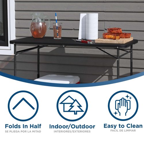COSCO 4 ft. Fold-in-Half Adjustable Height Indoor/Outdoor Utility Table, Black