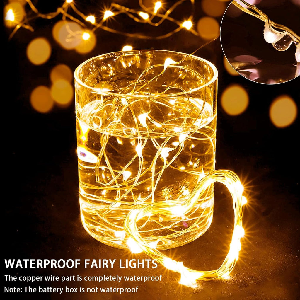 Yellow Fairy Lights - 7Ft 20 LED Twinkle String Lights | Battery Operated & Waterproof for Festive Decor
