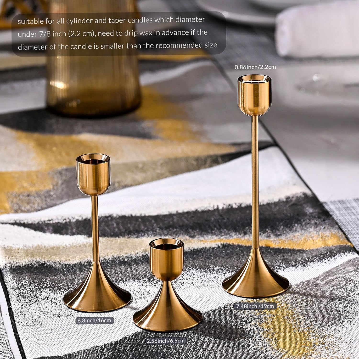 Skiennix Candle Holder - Heavy Base for Elegant Room Décor | Shiny Copper, 3-Piece Set