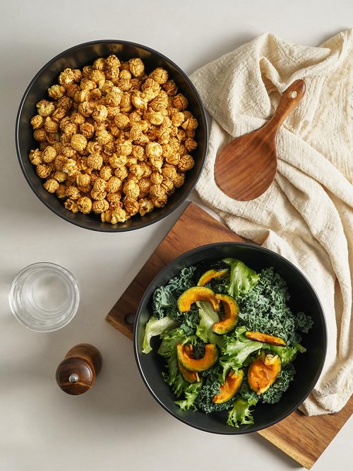 Kanwone Large Serving Bowls - 9.5 inch, 90oz Ceramic Salad Bowls, Fruit Bowls, Pasta, Soup Bowls, Set of 2, Serving Bowls for Entertaining, Microwave and Dishwasher Safe, Matte Black