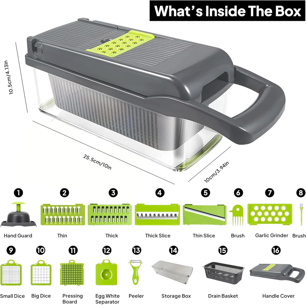 Pro-Series 16-in-1 Vegetable Chopper | Multi-Blade Food Cutter with Container & Mandoline Slicer