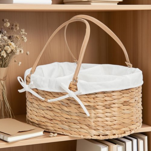 QINGTUHOME Handwoven Wicker Diaper Caddy Organizer, Multi - functional Baby Diaper Bag for Nursery & Home Storage, Detachable Lining, PU Handles, Baby Registry Must Haves (Water hyacinth)