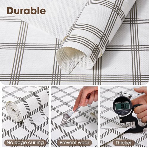 ALIUNI Drawer and Shelf Liner, Non-Slip Kitchen Cabinet Liners Non-Adhesive Thick Strong Grip Waterproof Washable Mats Protect Dresser Shelves Cupboard Bathroom Cabinets, White Stripes, 24IN X 20FT