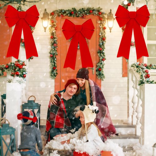 Heartome 4 PCS Christmas Tree Decorations, 12 ×18 Inches Large Red Velvet Bows for Christmas Tree, Plastic Christmas Bows, Outdoor Xmas Bows for Xmas Home Wreath Fence Railing Stairs Fireplace Decor