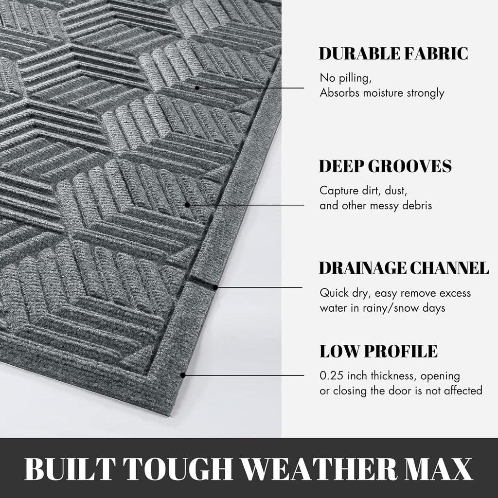 Yimobra Large Door Mat - All-Season Waterproof Outdoor Mat with Drainage Holes | 36x24, Heavy Duty Non-Slip for Entryway, Black Gray