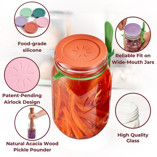 Advanced Fermentation Kit - Pickle Kit, Sauerkraut Making Kit Kimchi Container - Fermentation Airlock Lids for Wide Mouth Mason Jars by The Amish Chef