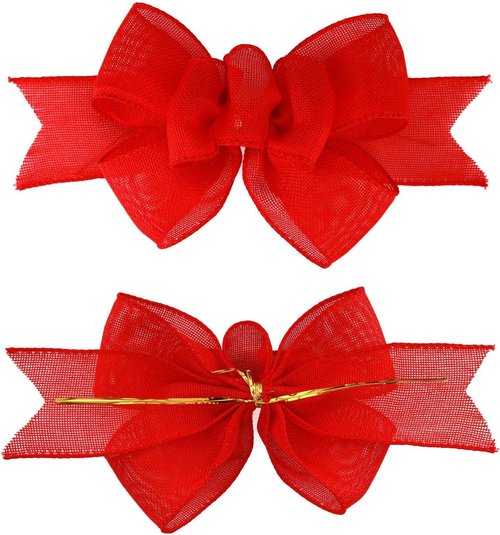 Meseey Red Burlap Wired Ribbon - Handmade Premade Bows for Wreaths & Gift Wrapping | 2 Pcs Set
