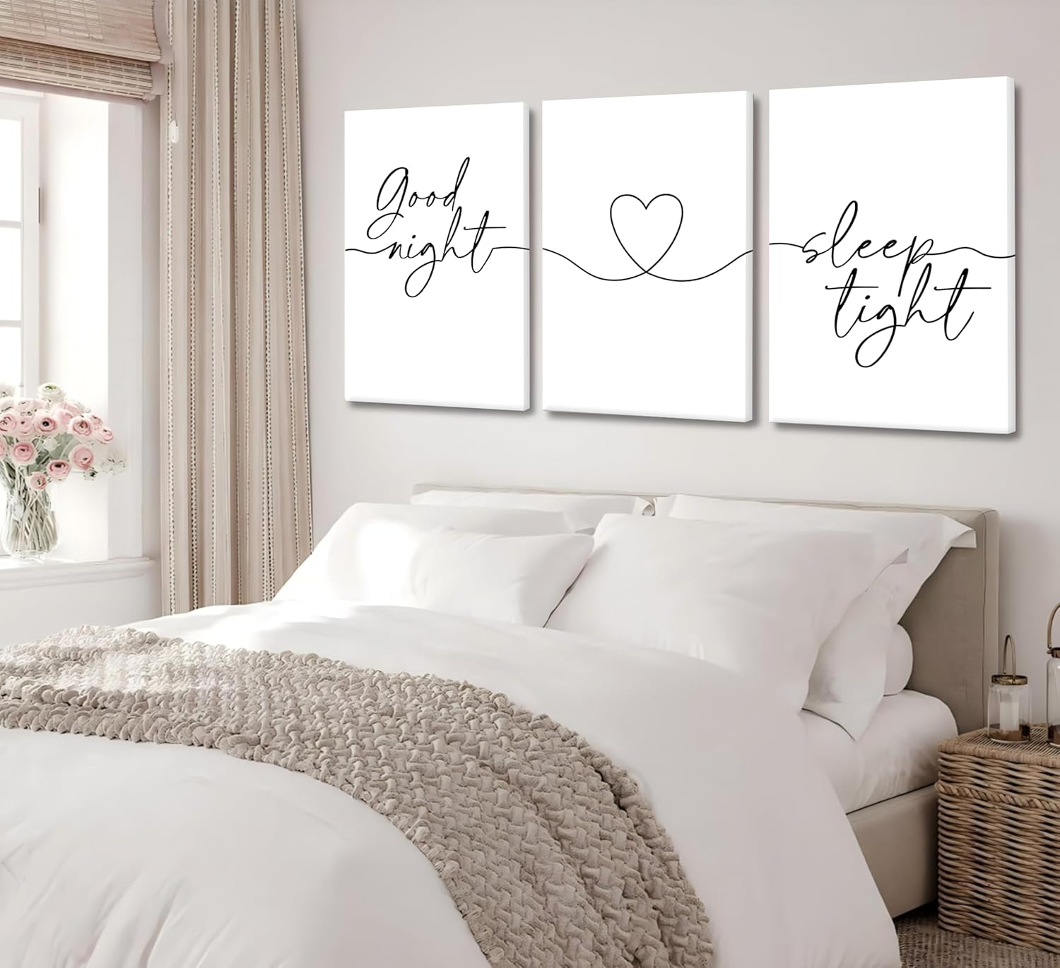 Skiennix Minimalist Wall Art - Bedtime Quotes Heart Shape Poster Print | Black Line Art for Bedroom Decor