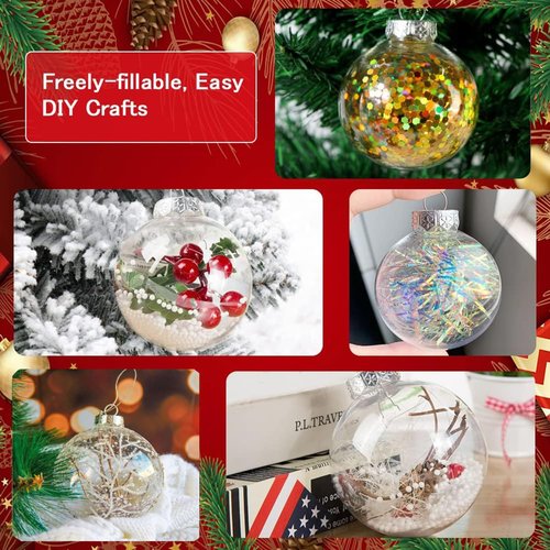 hopanrel 12 pcs Hanging Clear Plastic Fillable Ornaments Balls for Crafting DIY,Round Clear Ball Ornament for Xmas Tree,Home Decoration,Wedding,Party,Christmas
