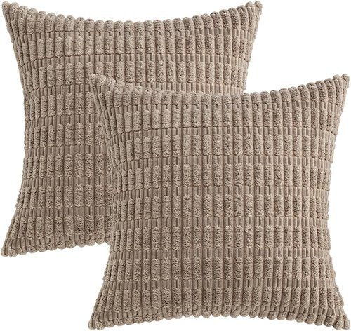MIULEE Euro Sham Pillow Covers - Soft Boho Striped Corduroy | 26x26 Inch, Light Brown, Modern Farmhouse Decor