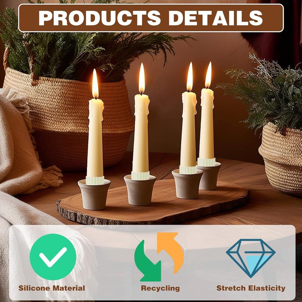 Skiennix 20Pcs Candle Grippers - Flexible Silicone Stabilizers for Taper Candles | 10 Adhesive & 10 Fitters
