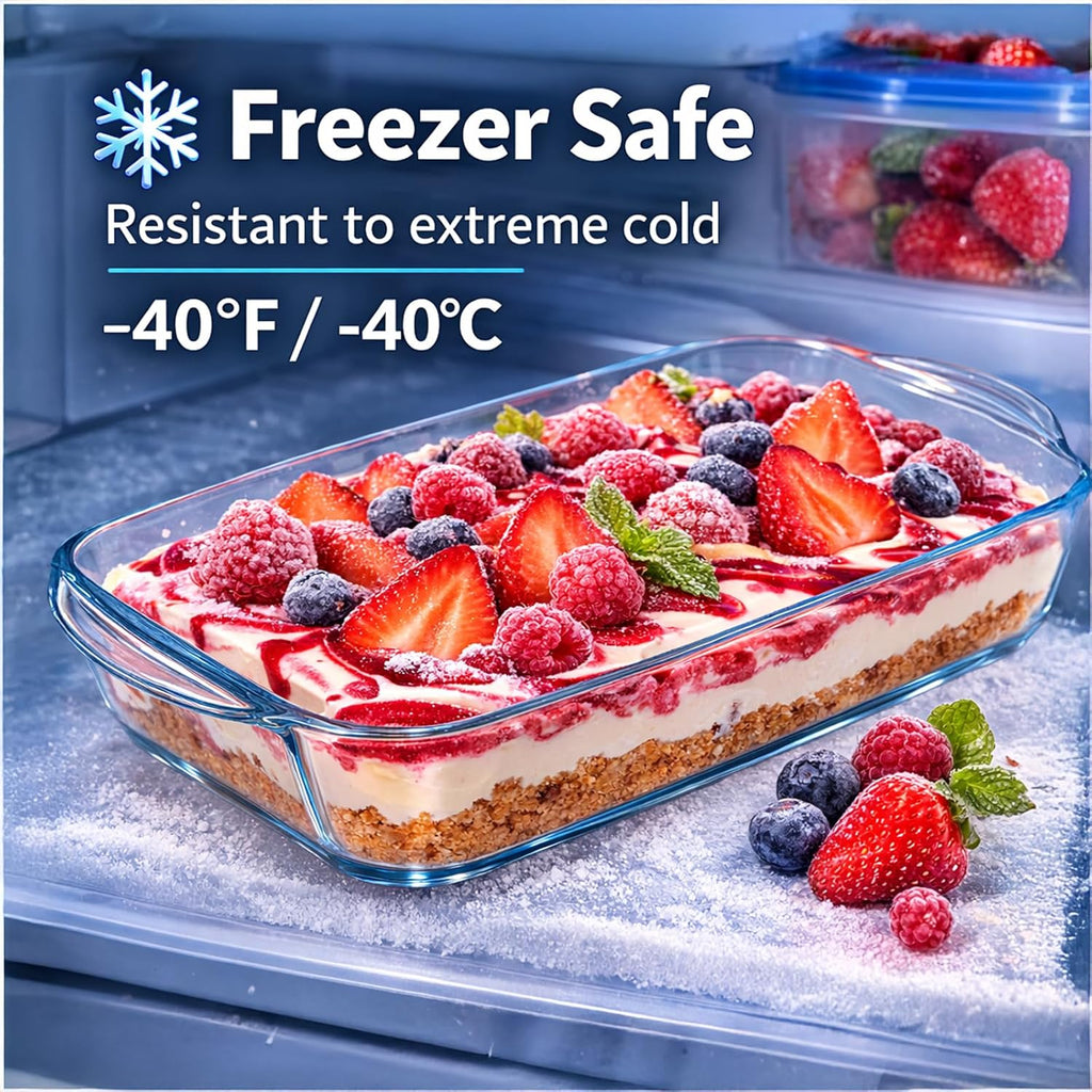 Ums 2-Qt Glass Baking Dish - Borosilicate Casserole Dish with Lid | Oven, Microwave & Dishwasher Safe (13" x 7.5" x 2.4")