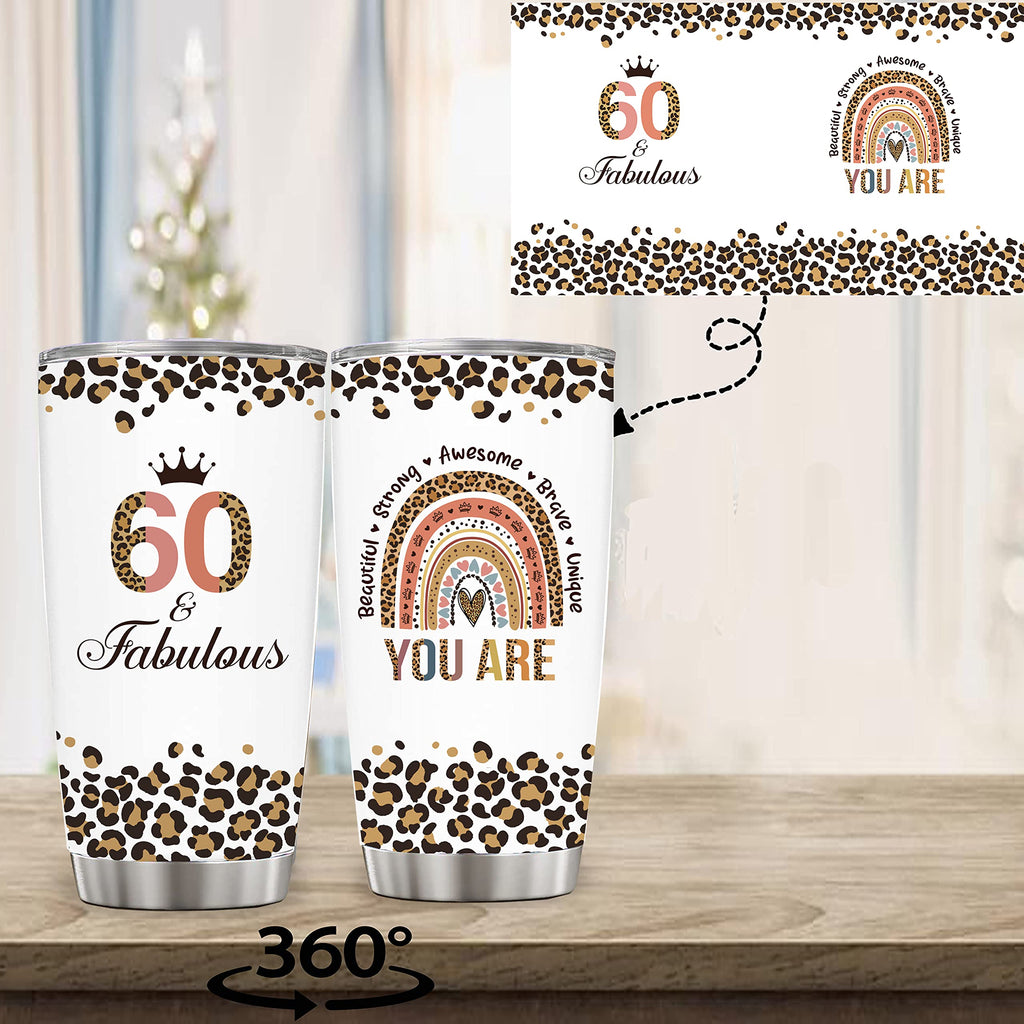 Vivulla68 Happy 60th Birthday Gifts For Women, 60 Birthday Gift For Women, Gifts For 60 Year Old Woman, 1965 Birthday Gifts Woman, Turning 60 Gifts, 60th Birthday Tumbler With Lid and Straw