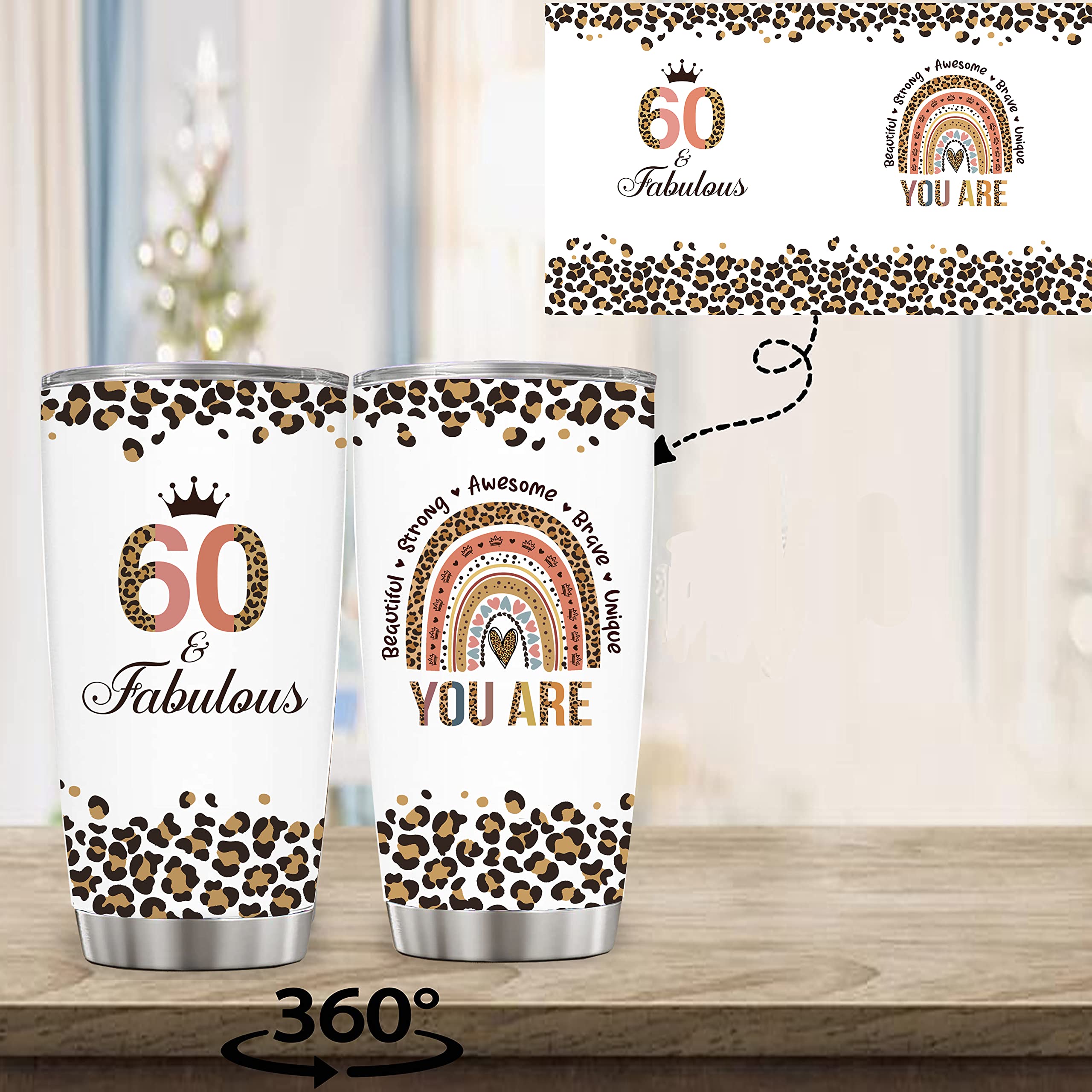 Vivulla68 Happy 60th Birthday Gifts For Women, 60 Birthday Gift For Women, Gifts For 60 Year Old Woman, 1965 Birthday Gifts Woman, Turning 60 Gifts, 60th Birthday Tumbler With Lid and Straw