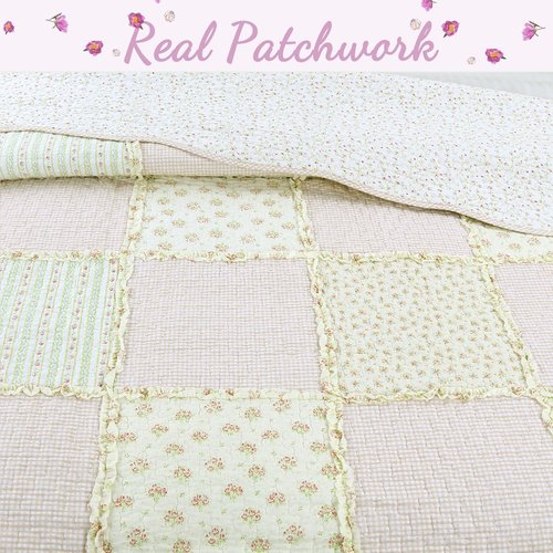 Cozy Line Home Fashions Floral Light Pink True Patchwork 100% Cotton Girl Quilt Bedding Set, Reversible Coverlet Bedspread (Sweet Peach, Twin - 2 Piece)