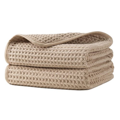 Microfiber Waffle Hand Towels, 2 Pieces, Soft, Absorbent, Fast Drying, Lint Free 430 GSM (Beige)