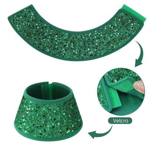 TWSANTAMAS 7.5 Inch Glittering Christmas Tree Collar, Sequin Rustic Mini Tree Skirt Base Cover for Small Tabletop Trees, Holiday Home Decor Gift, Green