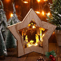 Regine Switzerland Wooden Nativity Scene Set - Rustic Christmas Tabletop Decoration with LED Light