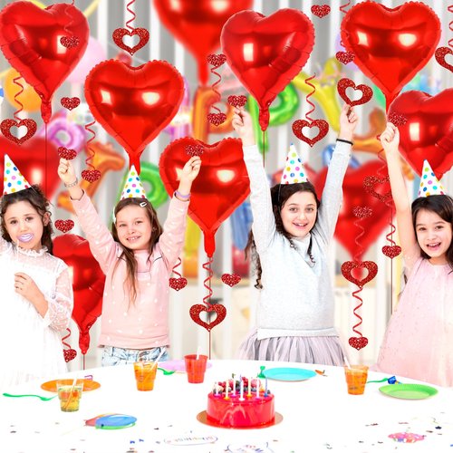 24 Pcs Red Heart Balloons, 100 Pcs Heart Hanging Streamers, 18 Inch Heart Foil Balloons Valentine's Day Balloon Love Balloon for Valentines Day Proposal Wedding Party Decorations (Red)