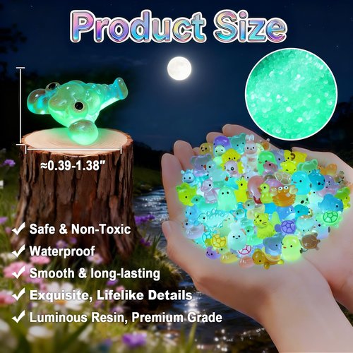 Zerobe Luminous Mini Resin Animals - Miniature Glow in The Dark Resin Animal Figures to Hide Tiny Small Little Ducks Turtles Dinosaurs and Frogs for Micro Landscape Fairy Garden Decor