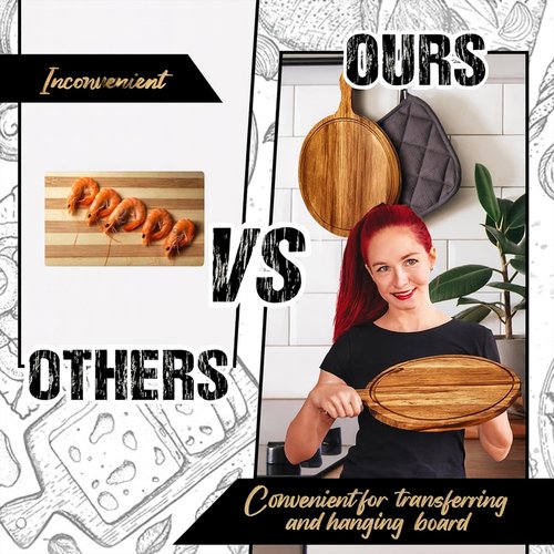 10 Pcs 15.4 x 11.4 Inch Wood Round Cutting Boards with Handle for Kitchen Serving and Food Preparation Featuring Use for Pizza Bread Cheese Charcuterie Vegetables(Acacia)