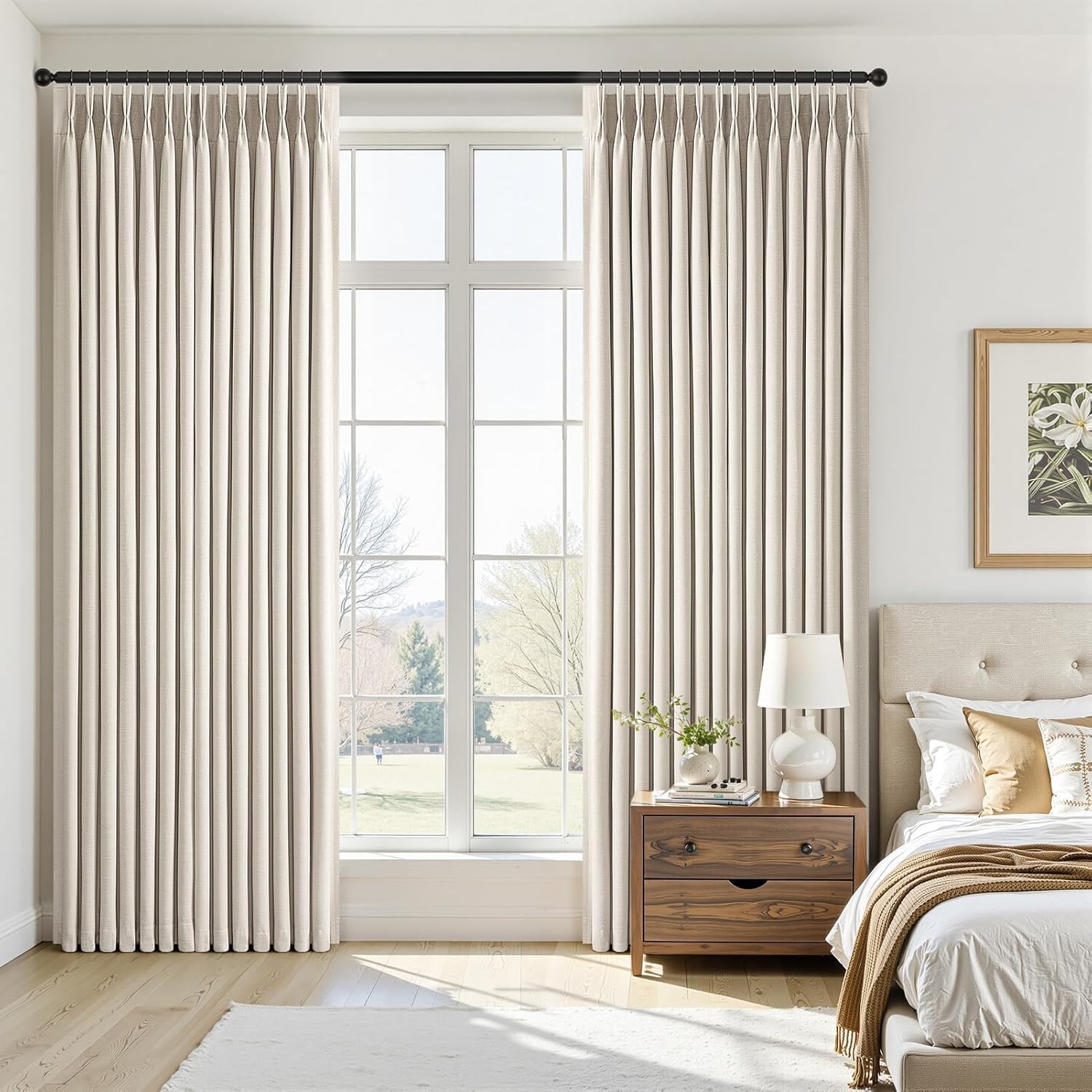Topfinel Oatmeal Blackout Curtains - Energy-Efficient Pinch Pleated Drapes | 84" Long, Flax Linen, 2 Panels Set