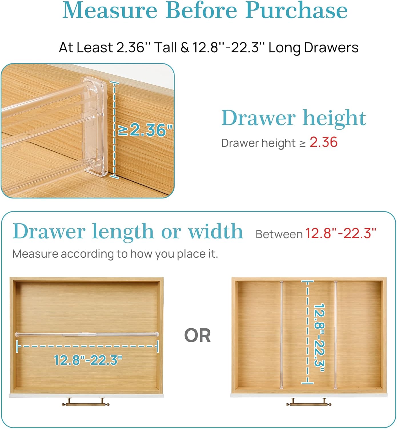Vtopmart Drawer Dividers - Expandable Inserts & 25 PCS Clear Plastic Organizers Set