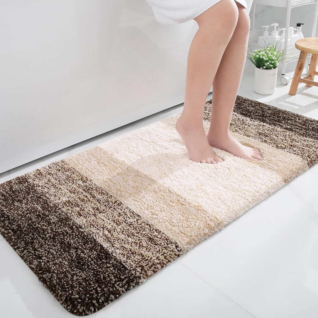 OLANLY Large Bathroom Rugs - Extra Soft Microfiber Mat | Quick Dry, Washable, Rubber Backing - Light Brown 45x27