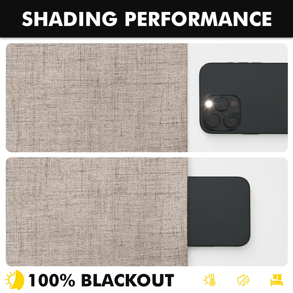 MIULEE 100% Blackout Linen Curtains for Bedroom, Beige Solid Luxury Decor Thermal Insulation Room Darkening Drapes for Living Room Back Tab Rod Pocket 42 x 96 Inches, 2 Panels