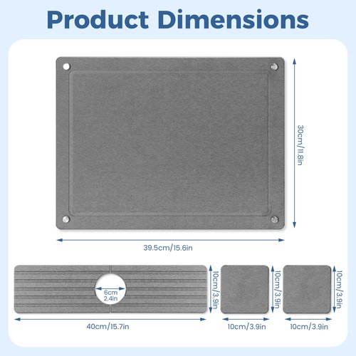 Zinovo 5pcs Stone Dish Drying Mats for Kitchen Counter,Quick Dry Water-Absorbent Diatomaceous Stone,Heat Resistant,Non-slip Bracket, Faucet Mat For Bathroom /Sink/Washbasin,For Cups /Bottles,Gray