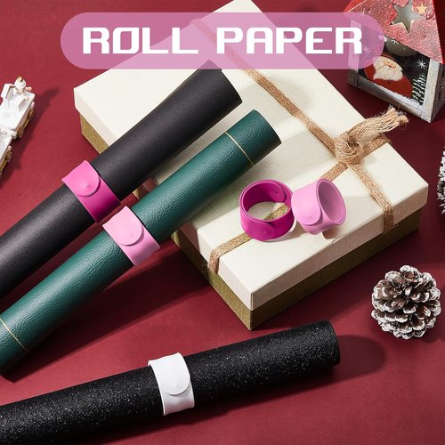 Charniol Wrapping Paper Roll Holder - 12-Piece Silicone Covered Metal Strips | Gift Paper Organizer (Rose Red, Pink, White)