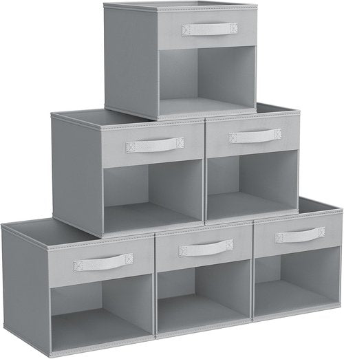 DIMJ Storage Cubes - 11x11 Inch Collapsible Storage Bins with Window - 6 Pack Grey Organizers for Clothes, Toys, and Books