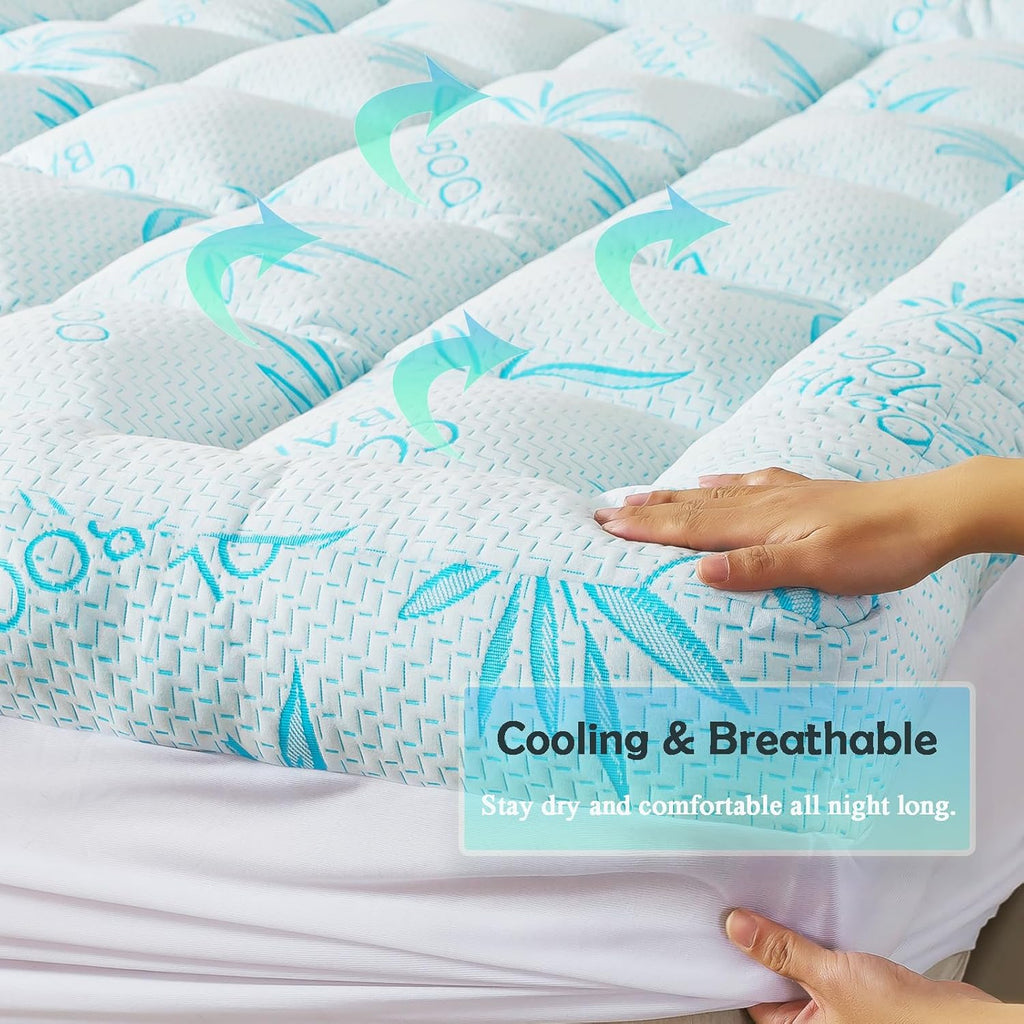 WhatsBedding 5-Inch Full Mattress Topper - Breathable Bamboo Viscose & Memory Foam | Blue Color