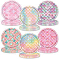 48 Pieces Mermaid Paper Plates Birthday Party Supplies, 7 Inch Mermaid Disposable Plate, Ocean Theme Cake Dessert Plates for Baby Shower Brial Shower Ocean Birthday Party Decorations (6 Designs)