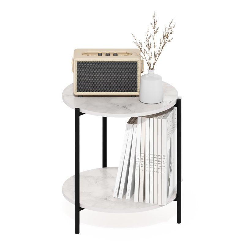 Modern Round 2-Tier Side End Table with Sturdy Metal Legs