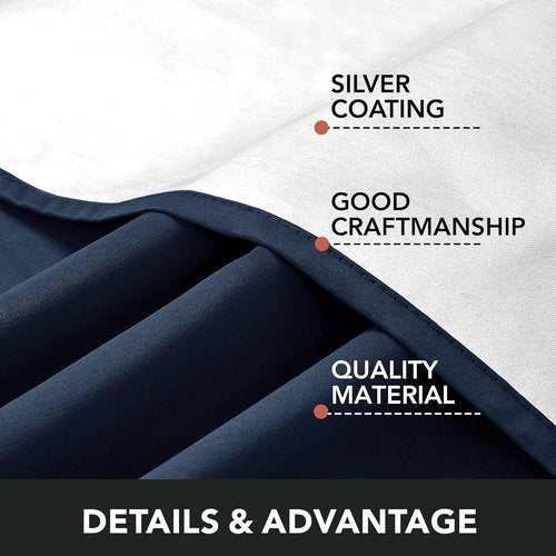 Deconovo Blackout Curtains - Thermal Insulated Room Darkening Drapes | Navy Blue, 52W x 84L, 2 Panels