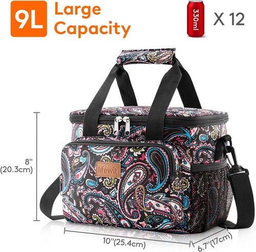 Lifewit Insulated Lunch Bag - Medium Soft Cooler Tote for Adults | Paisley Design, 12-Can Capacity (9L)