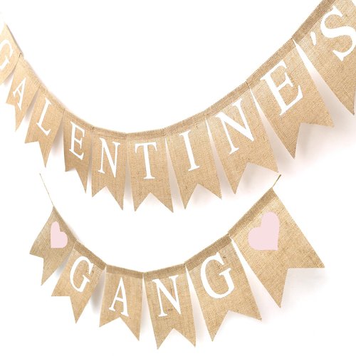 Galentine's Day Decorations Banner Burlap, Pink Heart Galentine Gang Hanging Banner Girl Ladies Party Supplies Photo Props Galentines Theme Decor