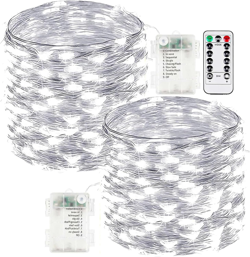 Skiennix 66FT Battery Operated Fairy Lights - 200 LED Waterproof String Lights with Remote & Timer for Indoor/Outdoor Decor | Cool White