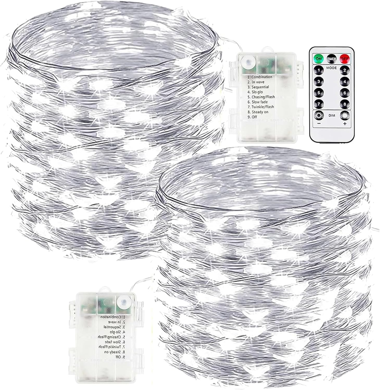 Skiennix 66FT Battery Operated Fairy Lights - 200 LED Waterproof String Lights with Remote & Timer for Indoor/Outdoor Decor | Cool White