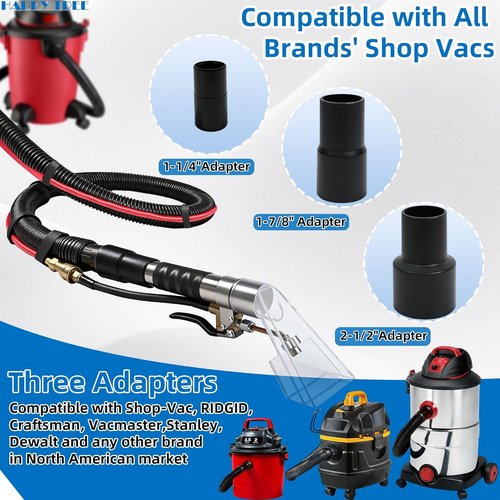 Happy Tree Universal Fit Shop Vac Hose Kit - 25 Ft Wet-Dry Extraction Accessory for Upholstery & Auto Detailing
