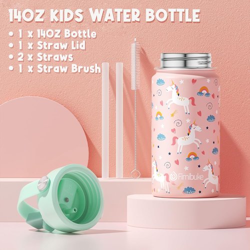 Fimibuke Kids Bento Lunch Box - 4 Compartments with Insulated Bag & Stainless Steel Bottle | Perfect Birthday Gift for Ages 3-12