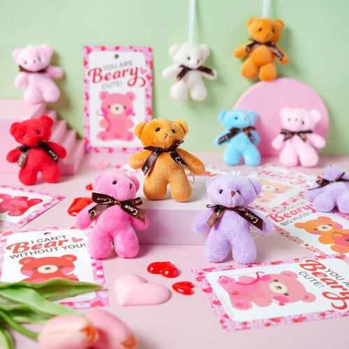 JOYIN 28 Pack Valentine's Day Mini Plush Toys with Gift Cards, Mini Keychains for Valentines Party Favor, School Exchange Prize and Valentine's Classroom Gift Exchange