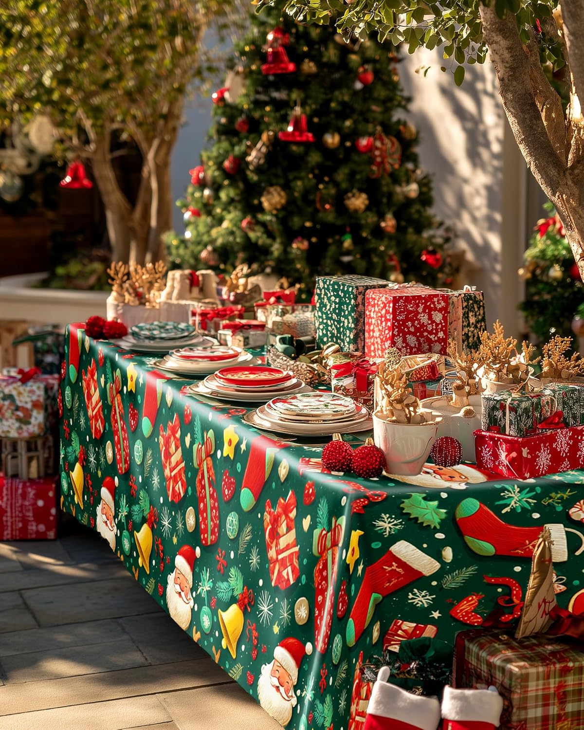 Pureegg Disposable Table Cloths - 10 Pack, 54 x 108 Inch, Sturdy & Leakproof Christmas Green for Parties