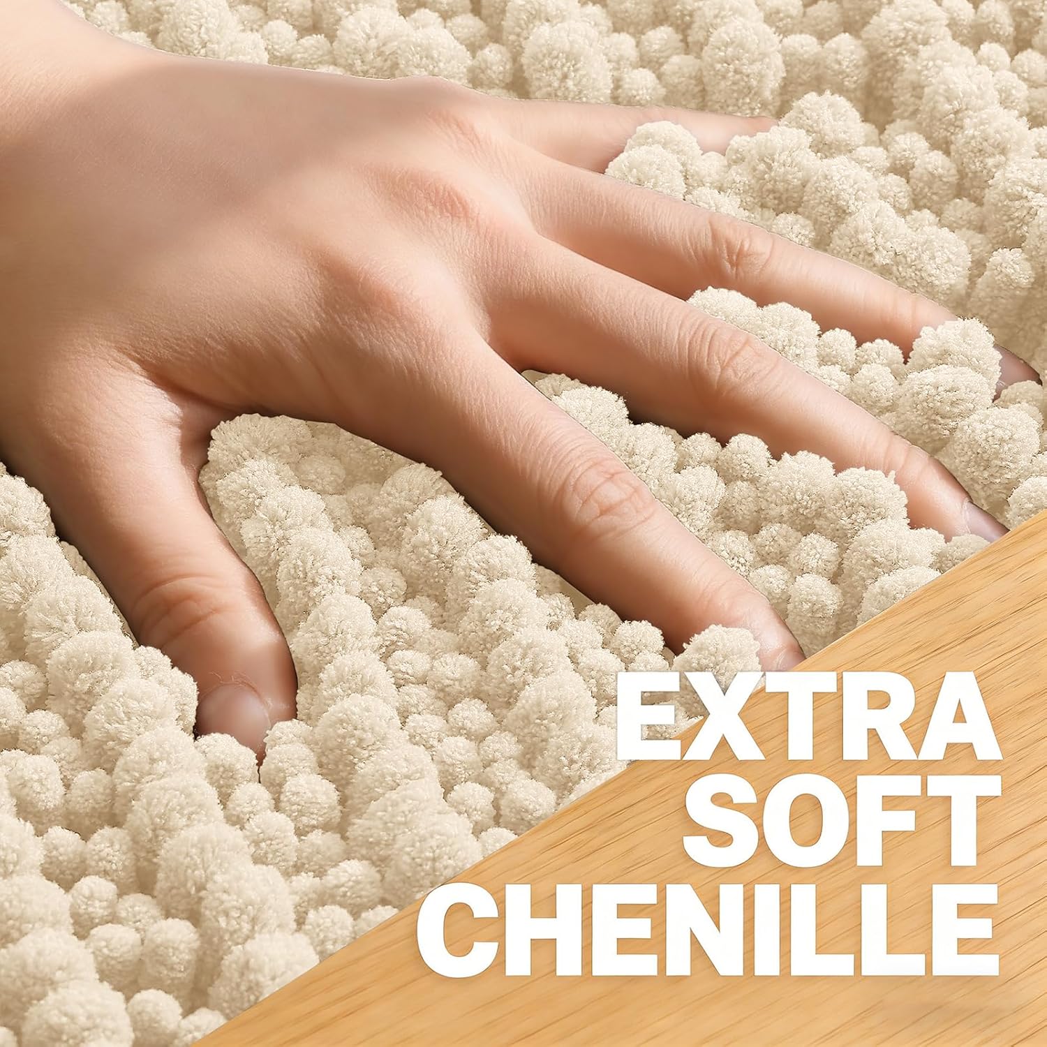 OLANLY Bathroom Rug Mat - Thick Soft Chenille Bath Mat with Non-Slip Backing | 40x32, Beige, Machine Washable