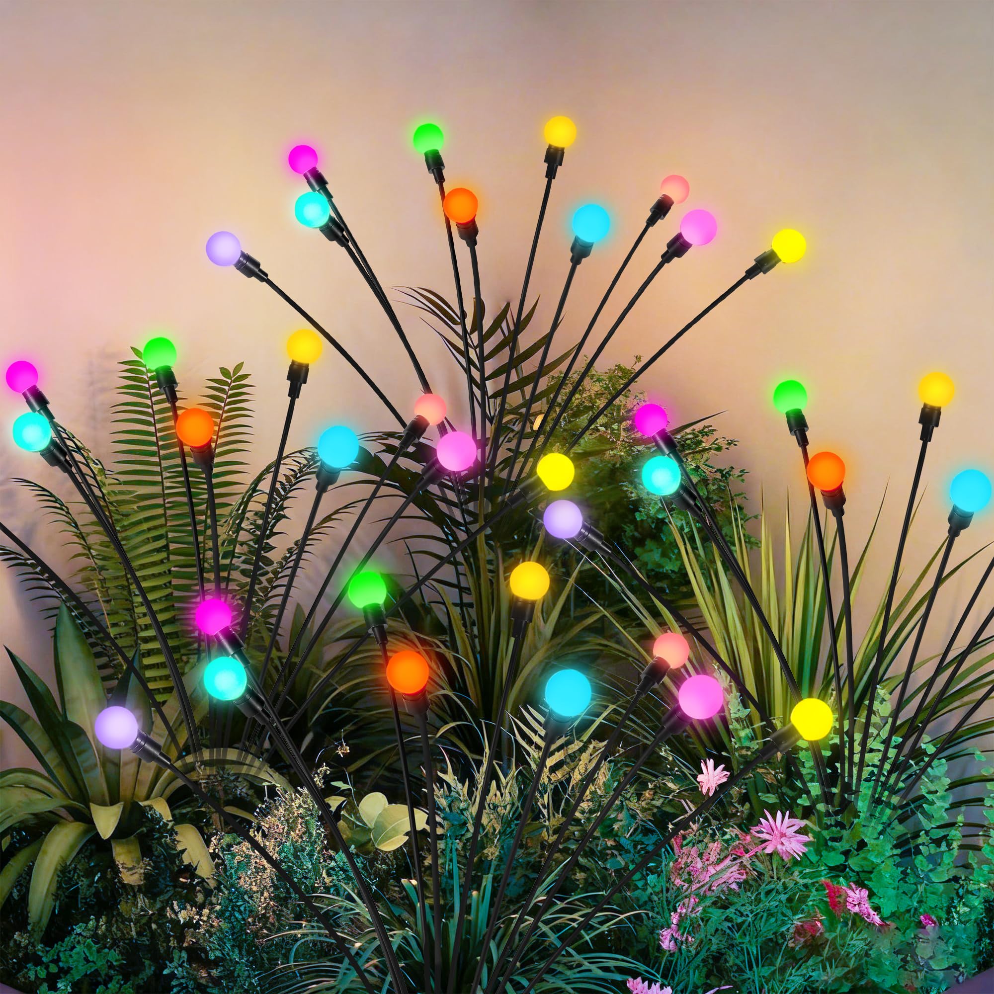 PATIOPIA Solar Garden Lights Swaying, 20 LED Firefly Lights Outdoor Waterproof, Garden Decor Solar Lights Outdoor for Yard Porch Patio (2 Pack Multi-Colored)
