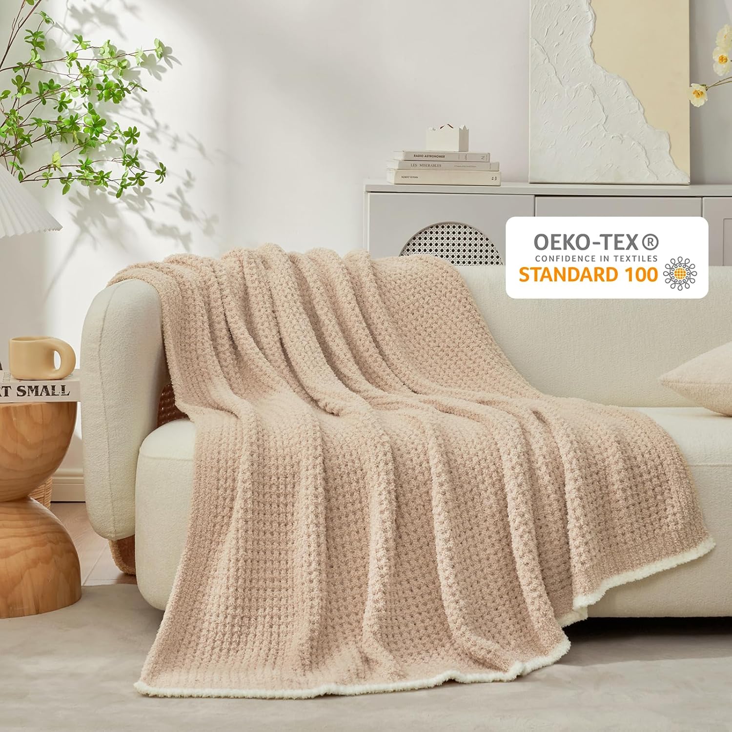 Snuggle Sac Waffle Throw Blanket - Reversible Cozy Microfiber Blanket 50x60 Inches in Beige | Perfect Gift for Women