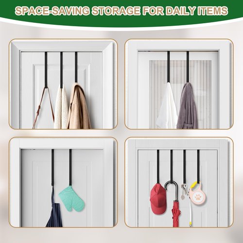 15" Reversible Wreath Hangers for Front Door, Fit Most Doors up to 1-3/4", Heavy Duty Steel Over The Door Hooks Hold up to 80 LBS for Spring & Easter Wreaths, Seasonal Door Decor (Black 2 Pack)