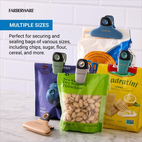 FARBERWARE Professional 5 Piece Bag Clip Set Durable, Versatile, and Stylish Soft Earth Colors